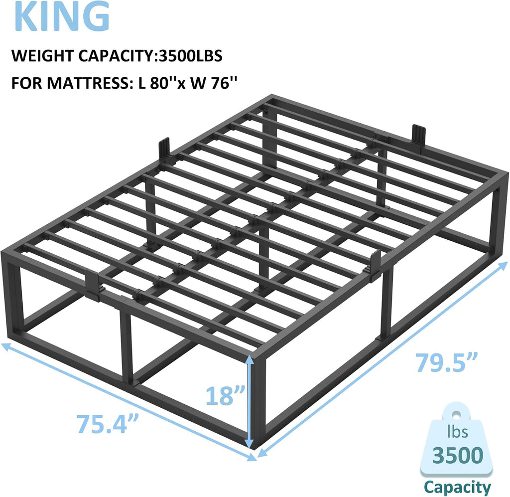 Bilily 18 Inch King Bed Frame with Steel Slat Support,Heavy Duty Metal Platform Bed Frame King Size Mattress Foundation,No Box Spring Needed,Easy Assembly,Noise Free,Black