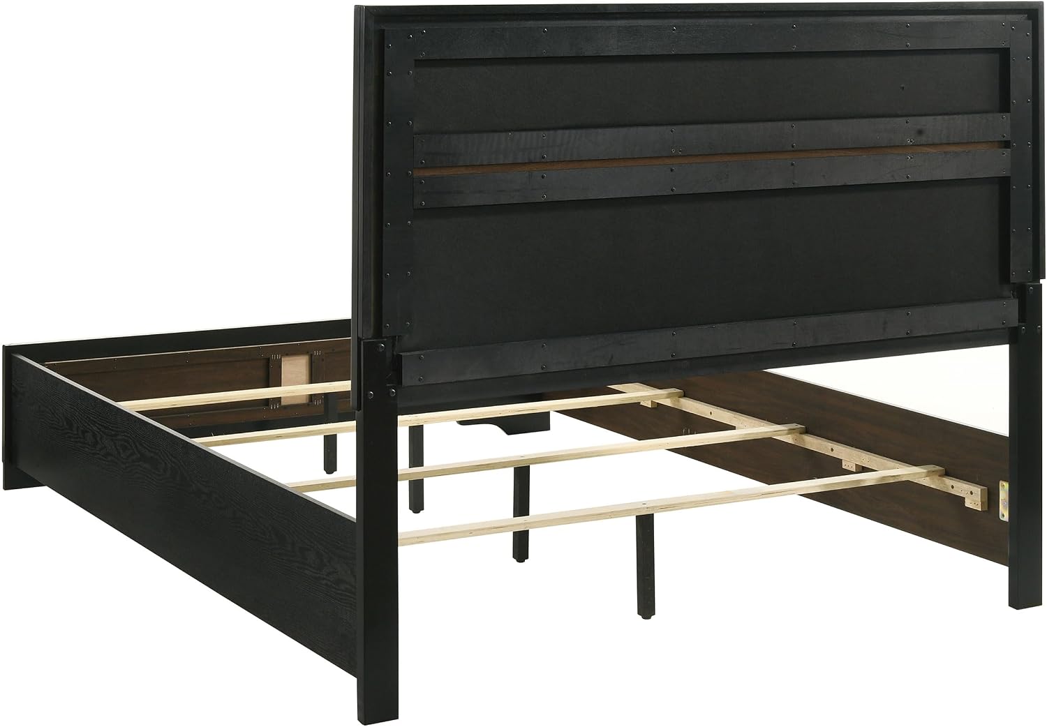 Coaster Home Furnishings Miranda Contemporary 4-Piece Bedroom Set Fabric Upholstered Eastern King Size Panel Bed Frame 54-inch Headboard Black 206360KE-S4
