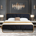 VELOCAVA Rounded Metal Upholstered Bed King with Unique Headboard, Soft Velvet Platform Bed Storage Supported by Metal Base and Wooden Slats, No Box Spring Needed,Gold & Black