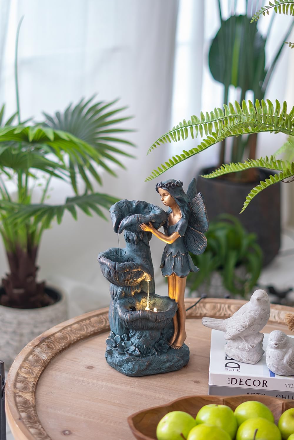 Table Fountain, 14' Tall Rustic Fairy Water Fountain with Light for Patio Deck Pond Yard Home Decor