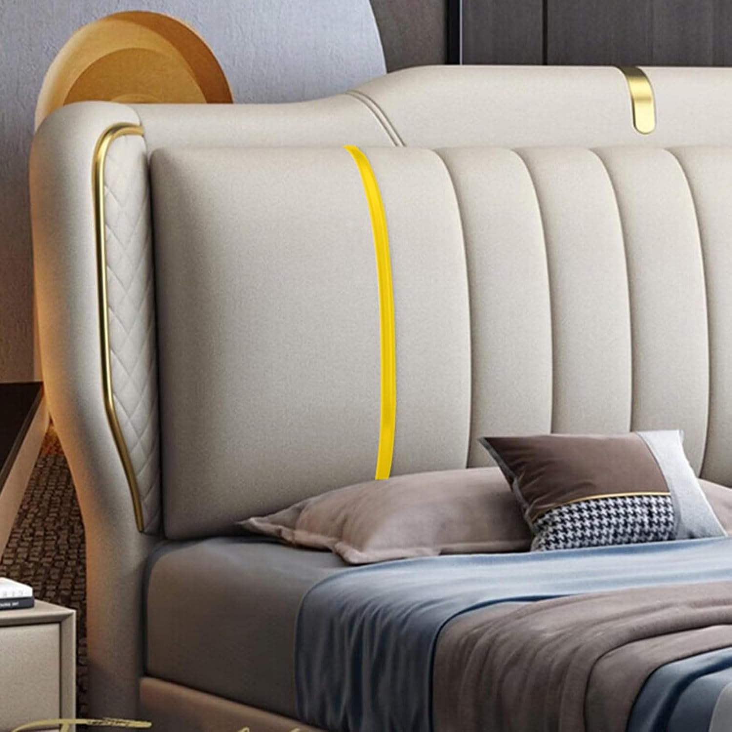 White Luxury King Size Genuine Leather Bed Set with Wingback Headboard and Storage Drawers Wooden Slats and Metal Frame Support, No Box Spring Needed Noise Free