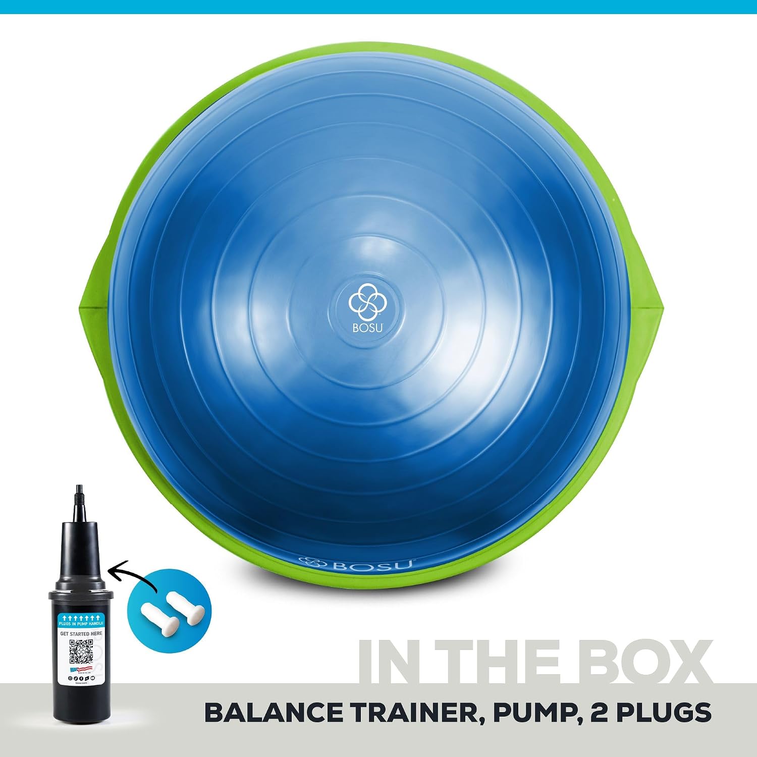 Bosu Balance Ball Exercise Trainer, Home Gym Equipment w/Guided Workouts & Pump, 26' Inflatable Fitness Platform for Strength Training, Standing, Balancing, and Core Workout