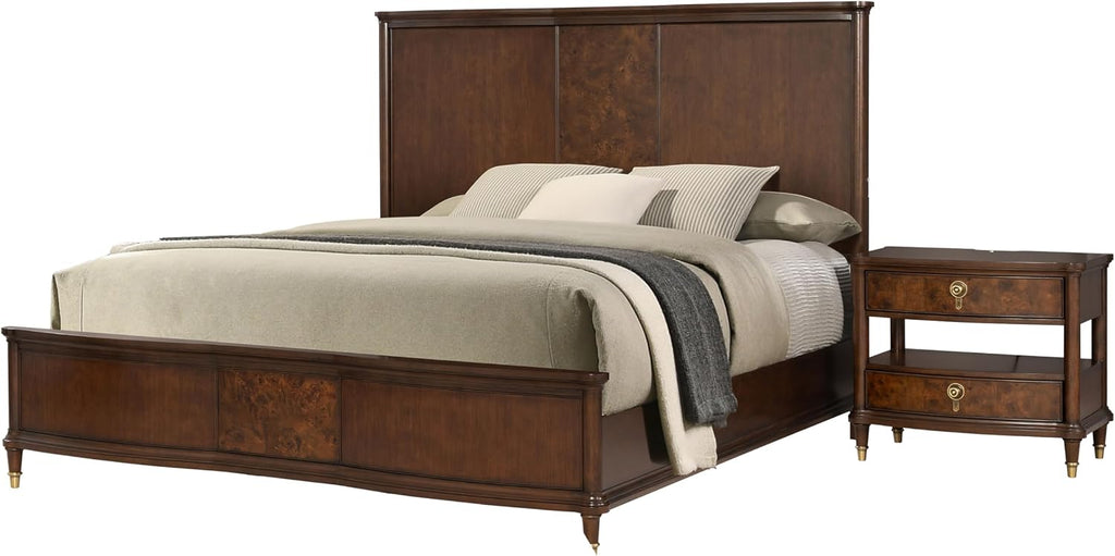 Furniture of America Aiyana Solid Wood 2-Piece Bedroom Set with LED on Headboard Bed, Power Outlet and USB Charging Ports on Nightstand, Box Spring Required, King, Dark Cherry