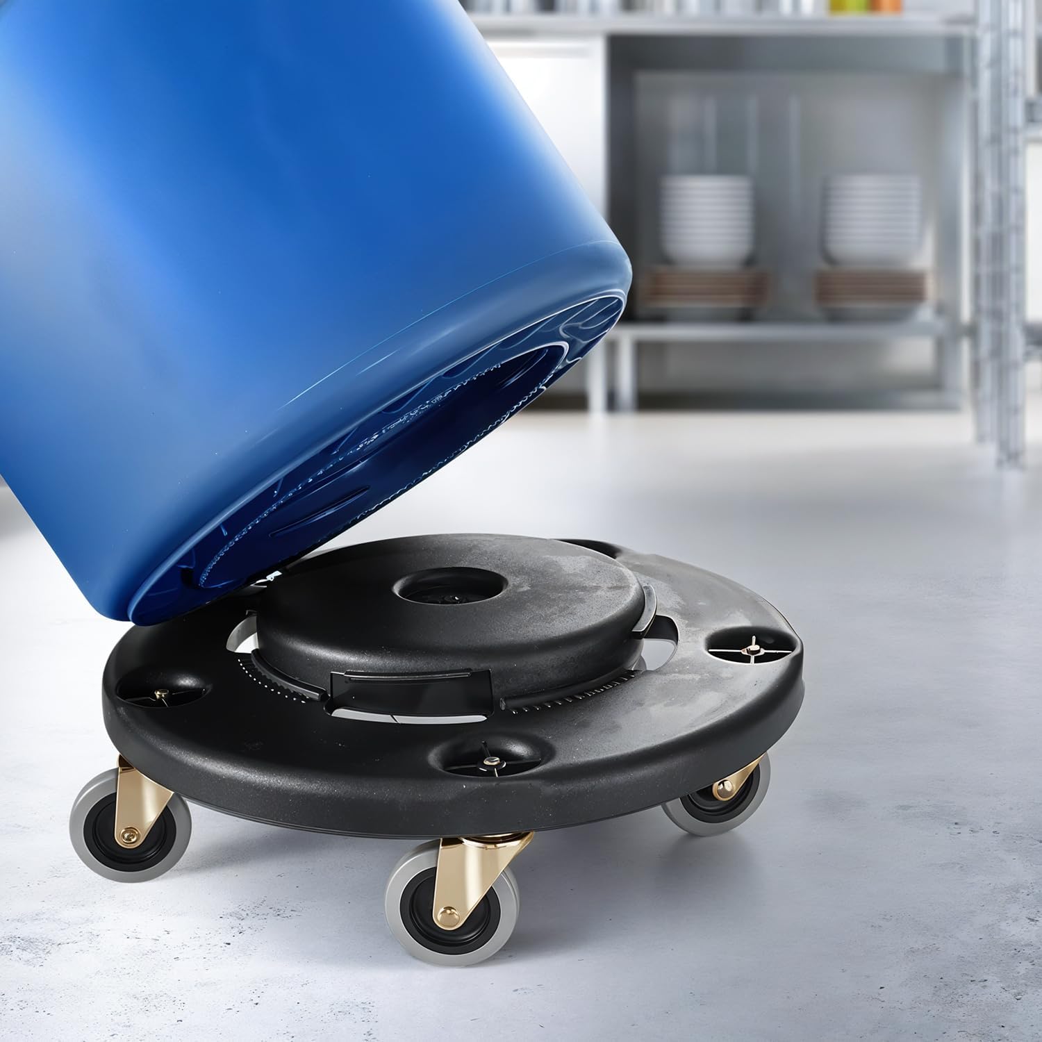 PLASTIC PRINCE Trash Can Dolly with Wheels Black Garbage Can Wheels Transports 20 Gallon 32 Gallon 44 Gallon and 55 Gallon Brute Trash Can Dolly for Restaurants Offices Commercial Environments, 3 Pack