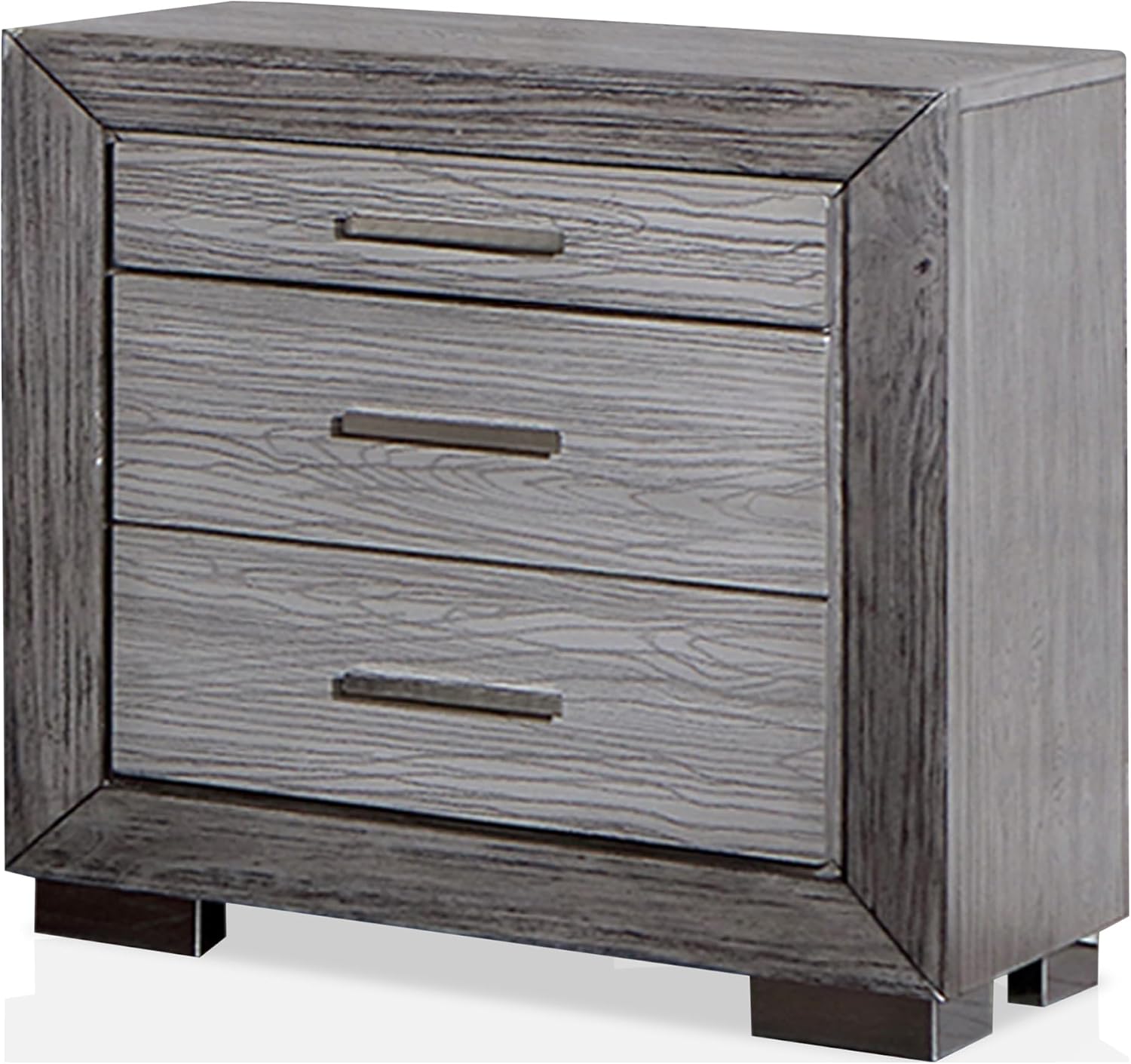 Furniture of America Isadora Transitional Solid Wood 3-Piece Bedroom Set, LED Light Bed and 2 Nightstands with USB Ports for Bedroom, Box Spring Required, Queen, Gray