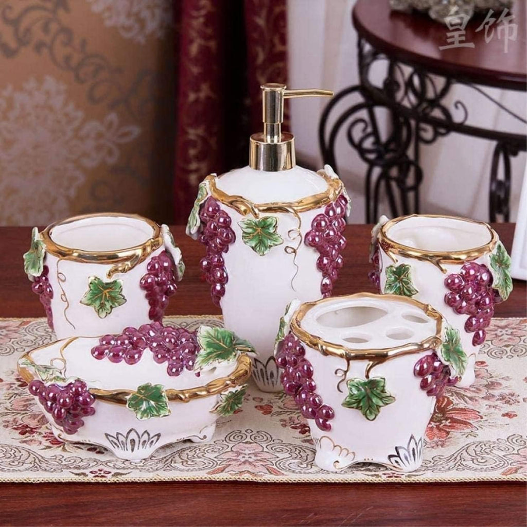 Vanity Bathroom Decor, Bathroom Accessory Sets Grape Ceramic Bathroom Five-Piece Bathroom Wash Set Brushing Practical Cup European Gift Housewarming Gift