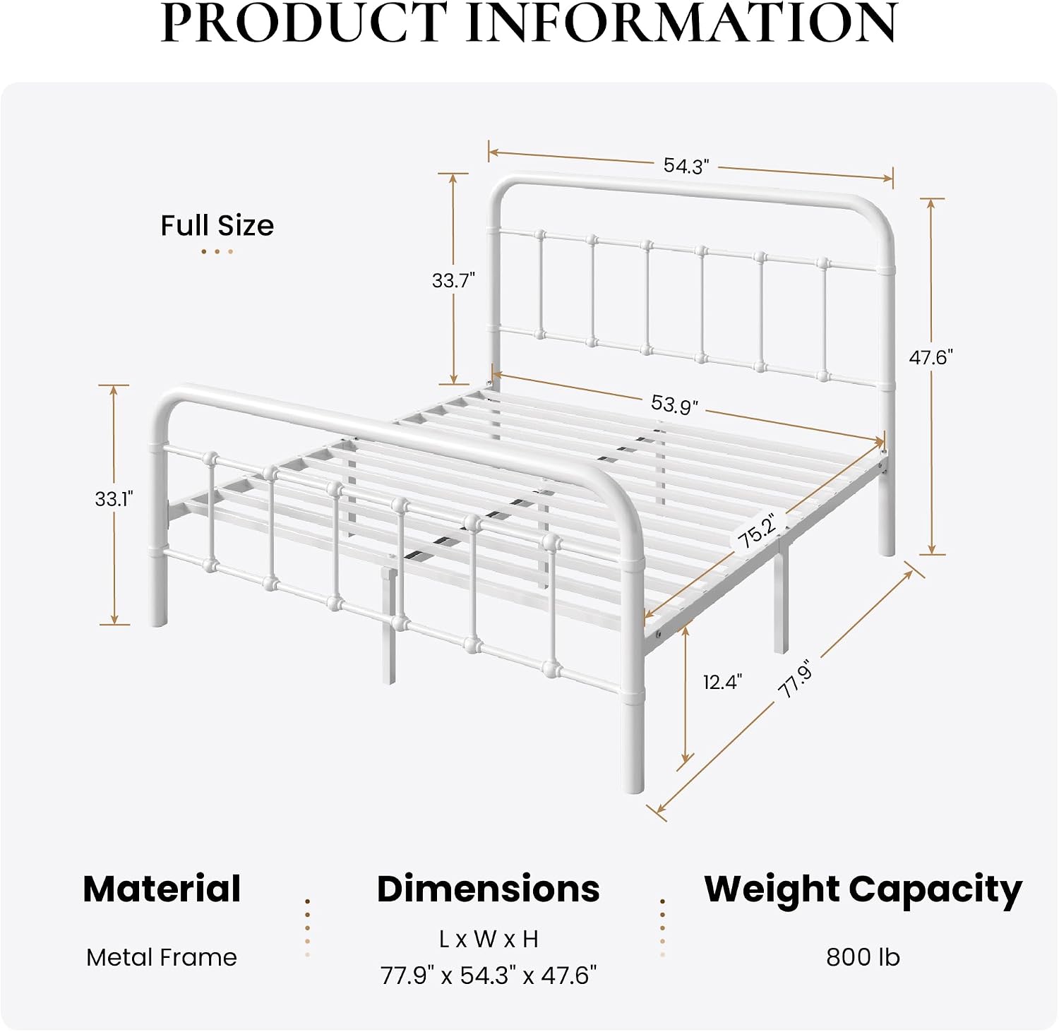 SHA CERLIN Full Size Bed Frame Metal Platform Bed with Vintage Style Headboard and Footboard, Heavy Duty Mattress Foundation, No Box Spring Needed, Easy Assembly, White