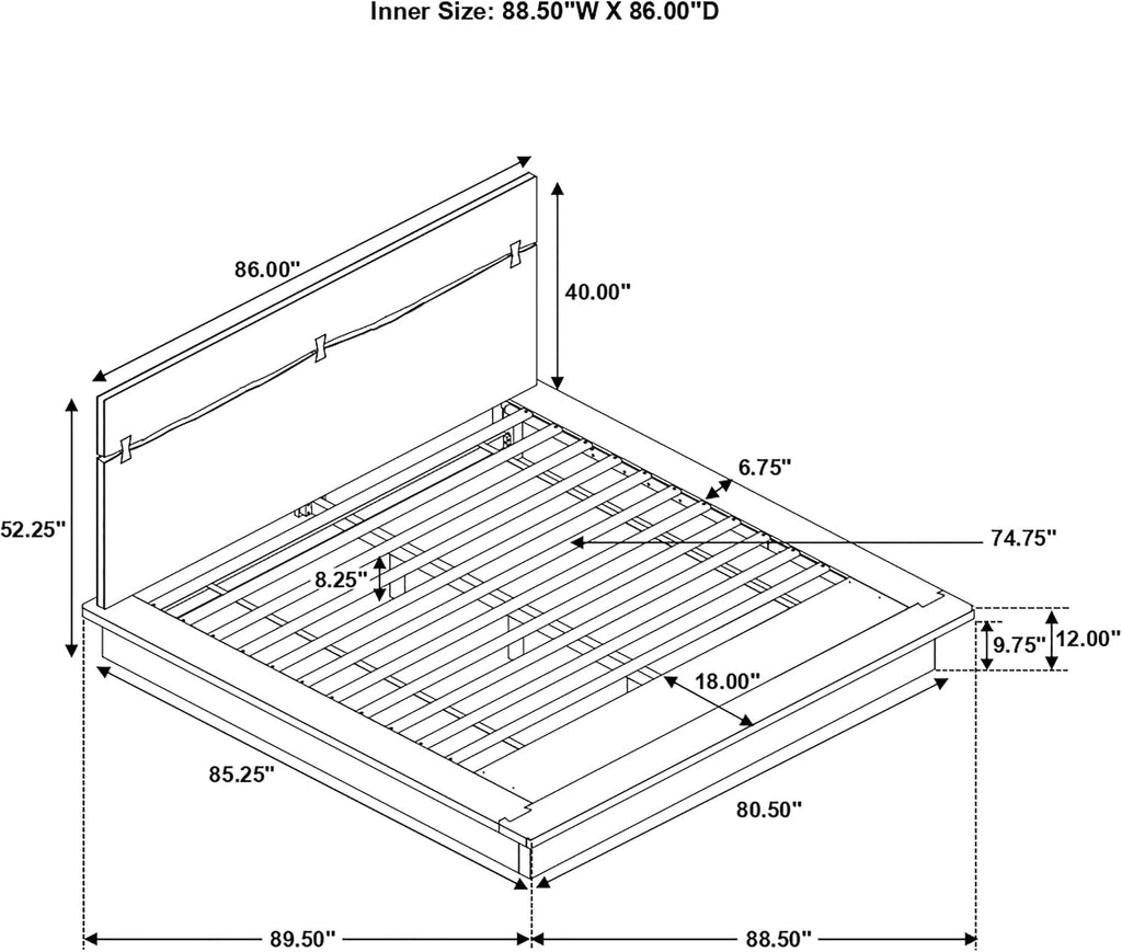 Coaster Home Furnishings – Winslow – Wood – Eastern King Platform Bed with Jagged Seam, Bow Tie Inlays, and Separated Headboard – Bedroom – Smokey Walnut and Coffee Bean - 223250KE