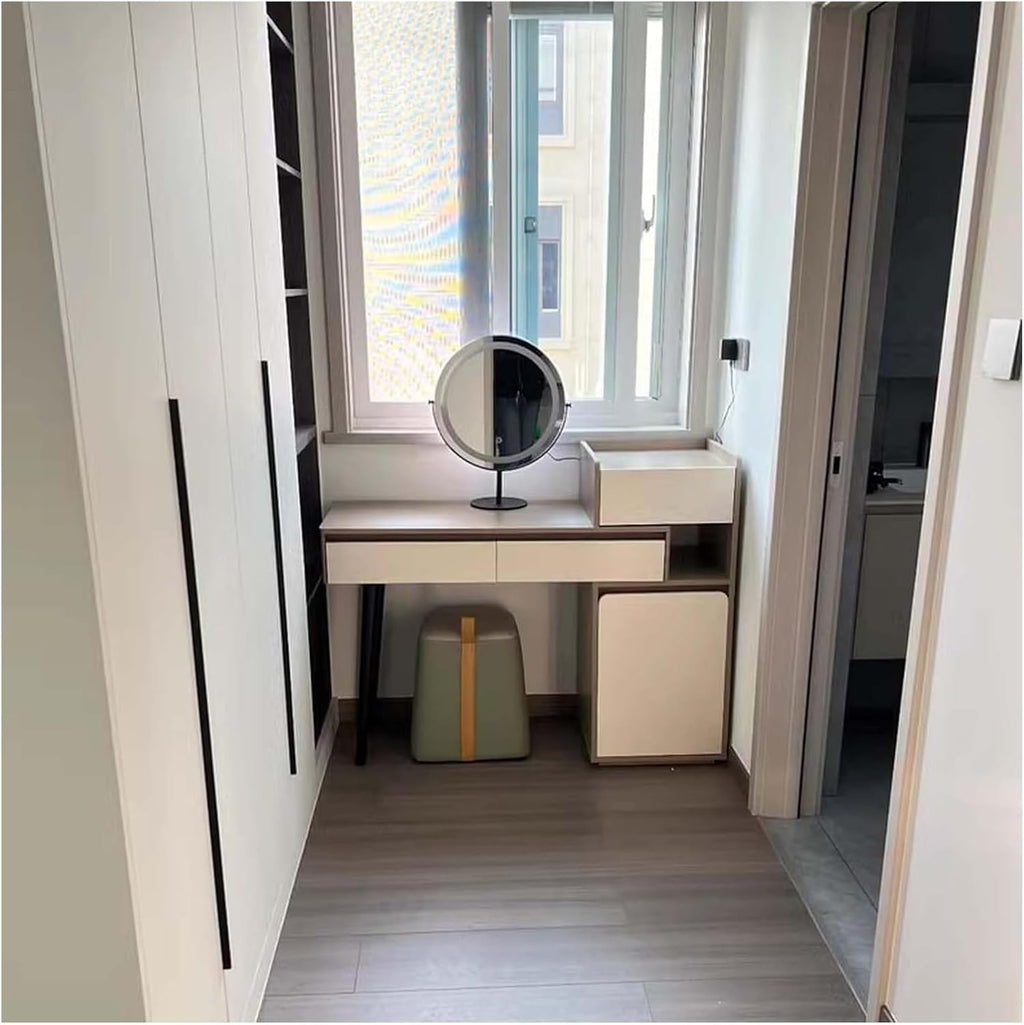 Vanity Desk, Vanity Table, Dressing Table, Makeup Table for Bedroom, Corner Dressing Table with Storage Shelf, Make Up Desks with Lights