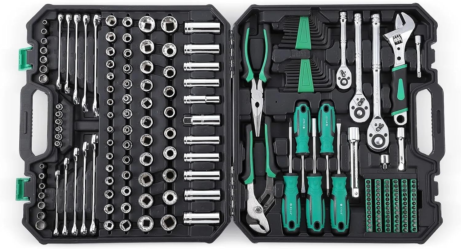 213 Pieces Mechanics Tool Set General Purpose Mixed Sockets And Wrenches, Hand Tool Set Auto Repair Tool Kit Home Tool Kit