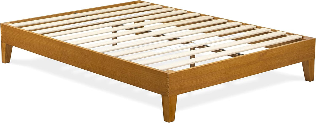 East West Furniture NVP-23-F Full Platform Bed Frame with 4 Solid Wood Legs and 2 Extra Center Legs - Oak Finish