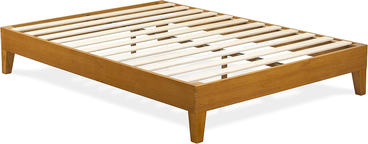 East West Furniture NVP-23-F Full Platform Bed Frame with 4 Solid Wood Legs and 2 Extra Center Legs - Oak Finish