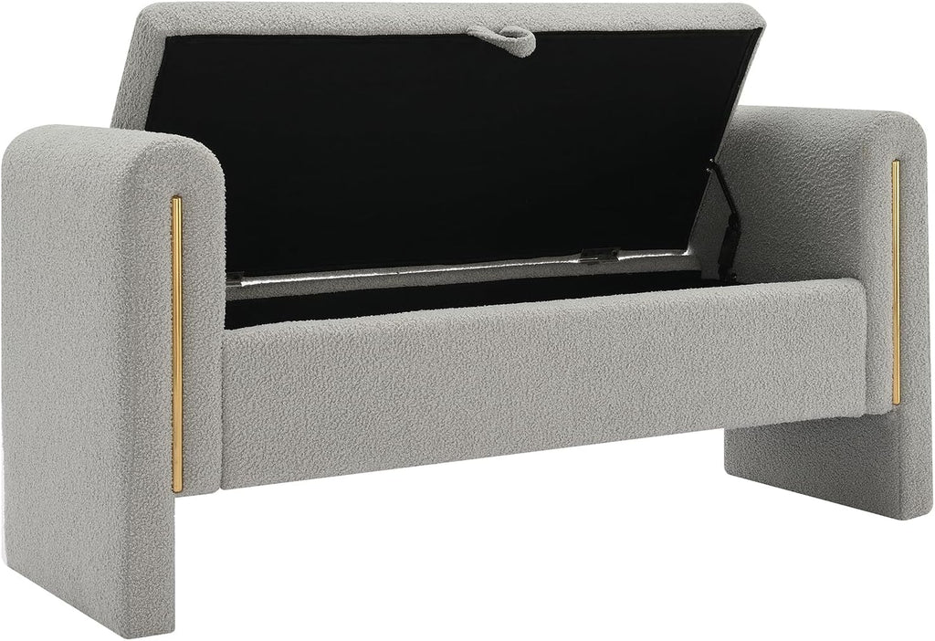 JIJIWANG Modern Bed End Bench with Arms and Storage, Upholstered Bed Bench Entryway Bench Ottoman Comfy Window Vanity Bench Footstool for Living Room,Bedroom,Grey