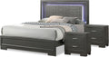 Furniture of America Verdant Modern Wood 3-Piece Bedroom Set with LED Lights in Headboard and Center Metal Glides, No Box Spring Required for Bedroom, Full, Metallic Gray