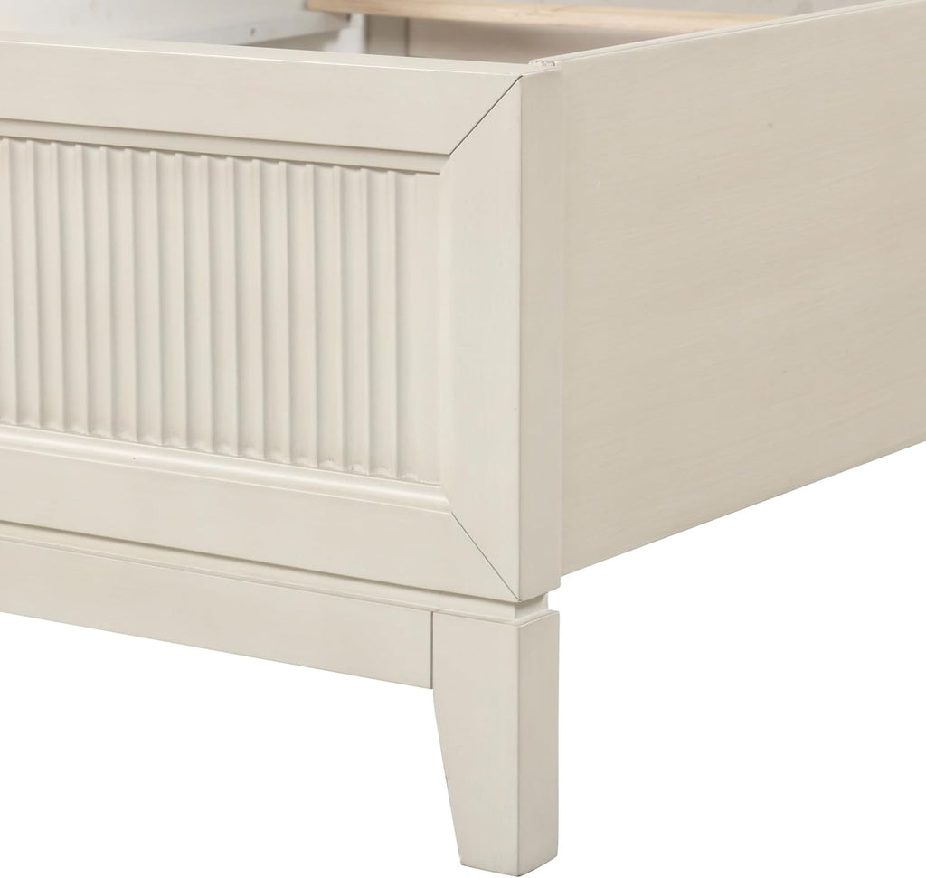 Furniture of America Oberlin Modern Wood 3-Piece Bedroom Collection with Bed Frame and 2-Drawer Nightstands Set of 2, Box Spring Required, Antique White, Queen