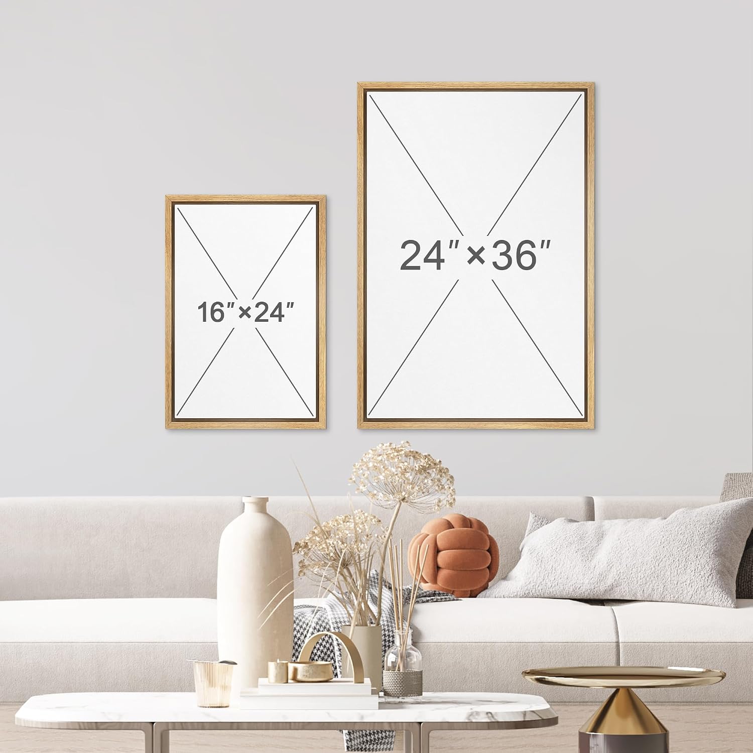 wall26 Framed Canvas Print Wall Art Set Vibrant Red & Orange Paint Stroke Landscape Abstract Shapes Illustrations Modern Art Geometric Mid-Century Modern Cozy for Bedroom - 16'x24'x3 Natural