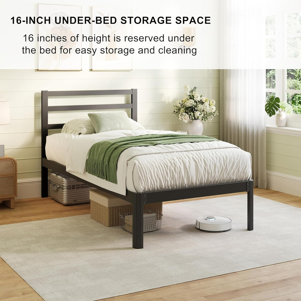 ZIYOO 18 Inch Twin XL Metal Bed Frame with Headboard, 1500 LBS Heavy Duty Platform Bed, Noise Free, No Box Spring Needed, Easy Assembly, Black for Hotel Bedroom Guest Room