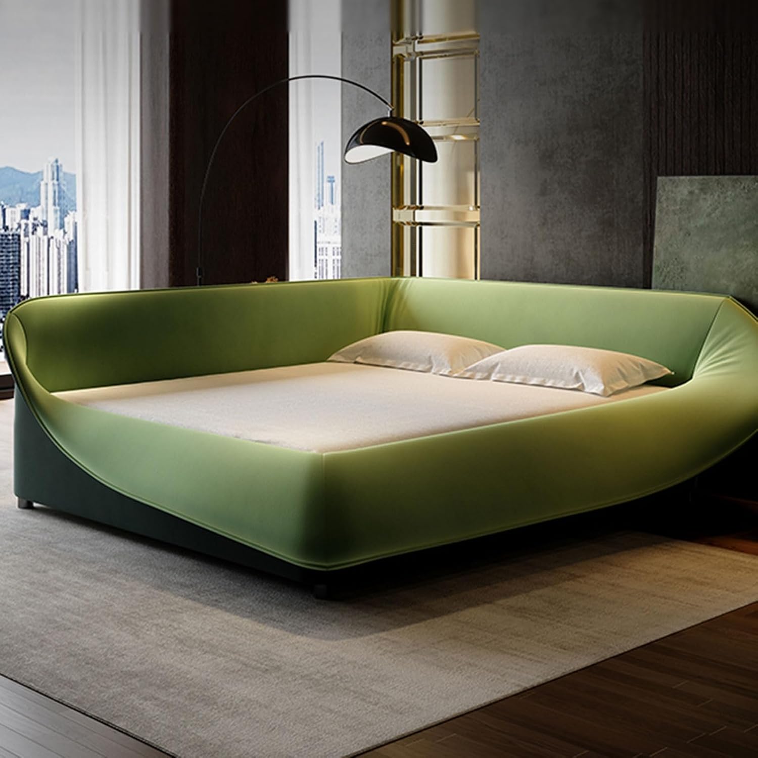 Elegant King Size Genuine Leather Bed Set Thick Padded Headboard Wooden Slats and Metal Frame Support, No Box Spring Needed Noise Free
