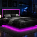 IMMERSTABLE Queen Size Floating Bed Frame with LED Lights, Upholstered Platform Bed with Headboard, 11 in Storage Clearance, Solid Wood Slats, No Box Spring Needed, Easy Assembly, Black