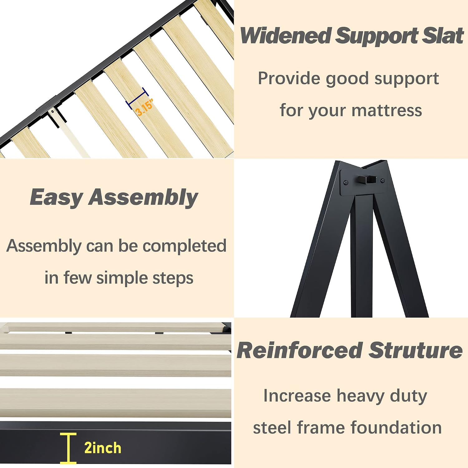 ZIYOO California King Bed Frame 16 inch Tall, 3 Inches Wide Wood Slats with 3500 Pounds Support, No Box Spring Needed for Foam Mattress, Underbed Storage Space, Easy Assembly, Noise Free