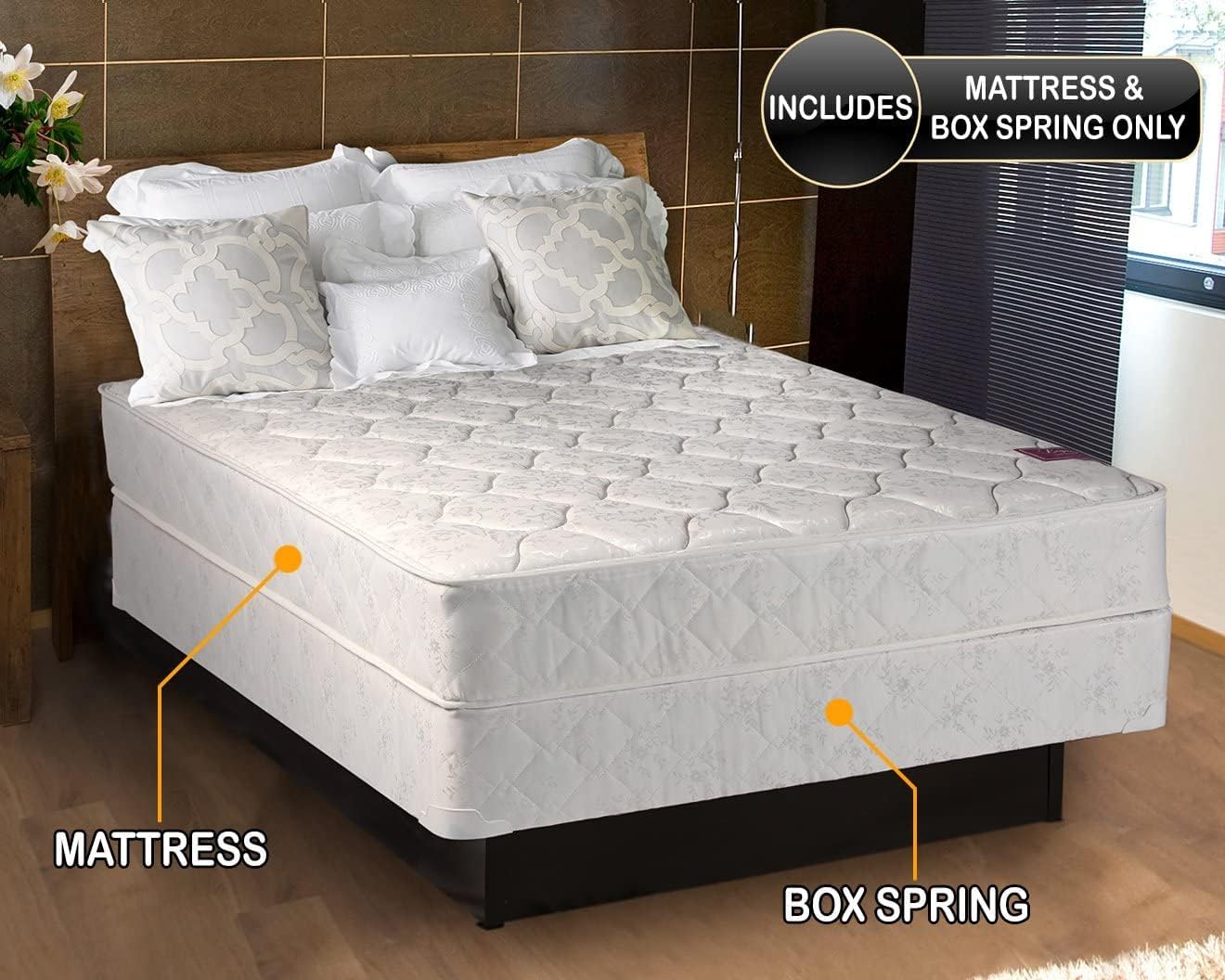Dream Solutions USA DS Solutions USA Legacy Non Flip Single-Sided King Size Mattress and Low 5' Height Box Spring Set with Metal Bed Frame - Orthopedic Type, Good for Your Back, Longlasting Comfort