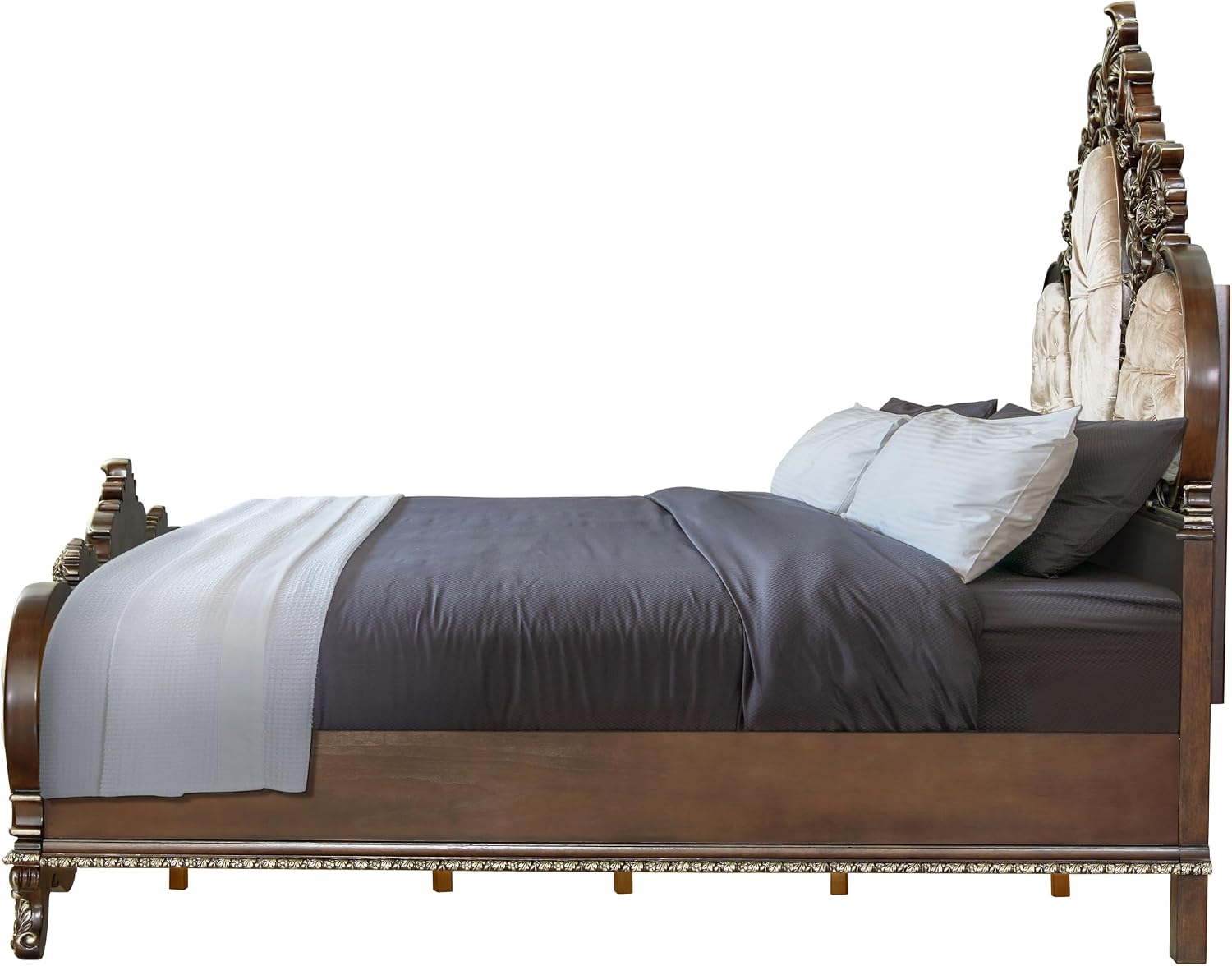 Acme Devany Wood & Fabric Upholstered Eastern King Bed in Cream and Cherry