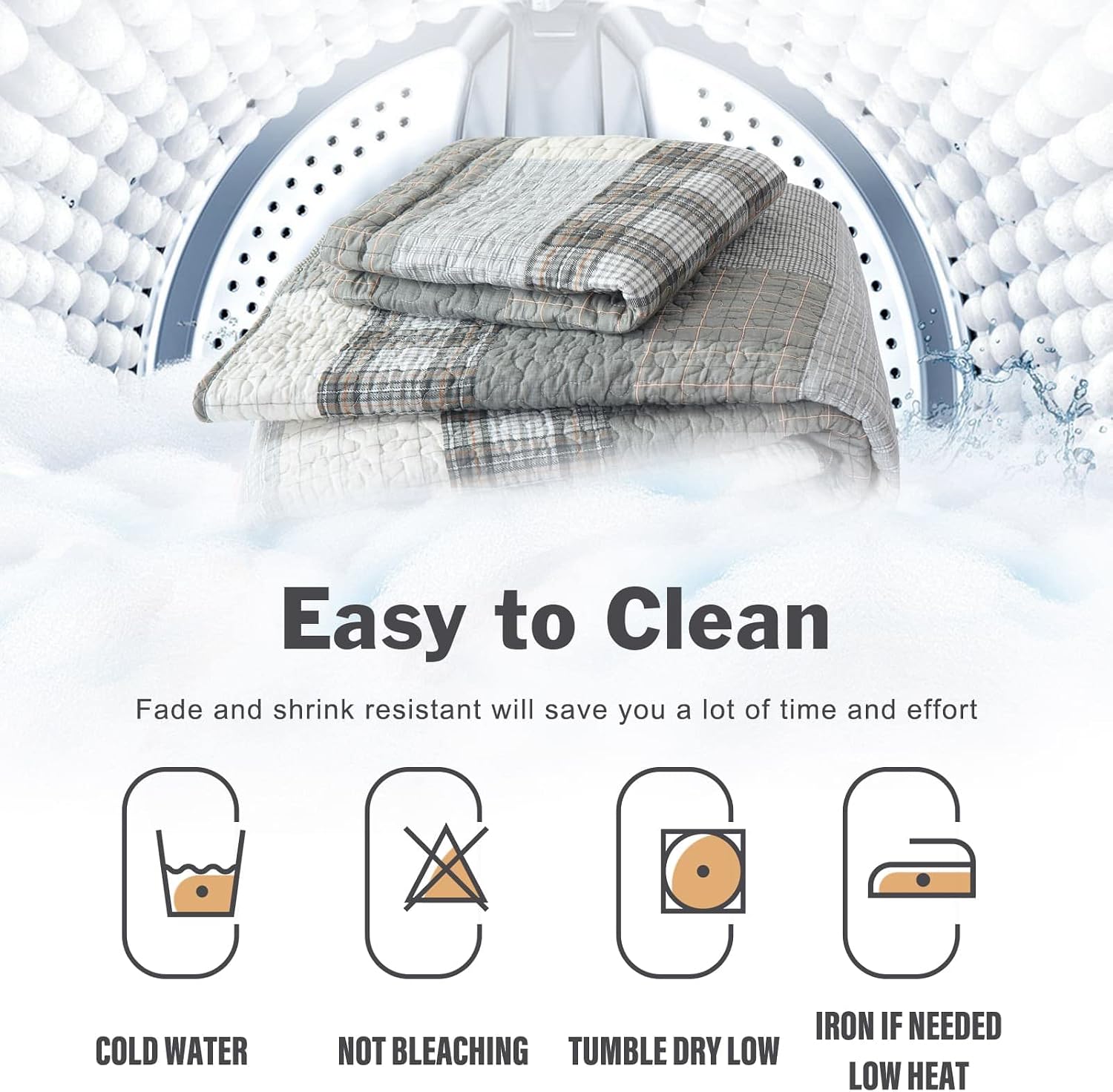Y-PLWOMEN 100% Cotton King Size Quilt Sets - Soft Plaid King Bedspread, Farmhouse Rustic Lightweight Quilt Bedding Set for All Season, 3-Pieces