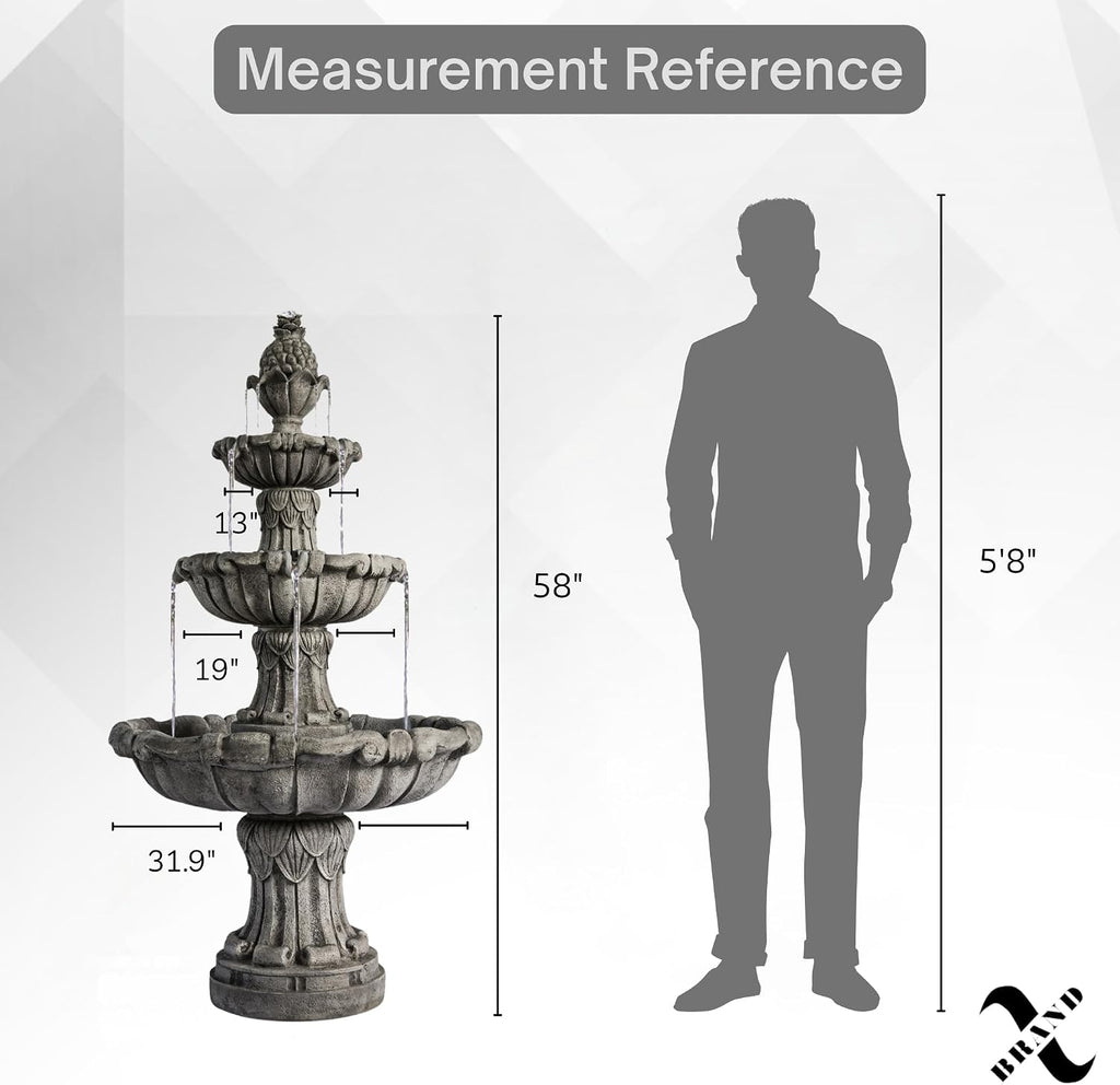 XBrand Large Outdoor Electric Bird Bath Fountain 58.3', 3-Tier Garden Water Fountain with Pump, Classic Leaf Design, Resin Floor Fountain for Yard, Lawn, Patio & Porch