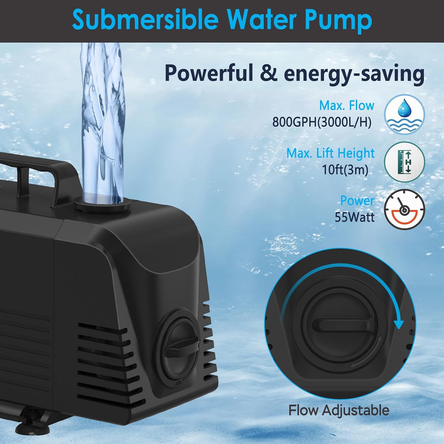 AquaMiracle All-in-1 Pond Waterfall Kit with LED Lights, 18' Stainless Steel Spillway with 800GPH Water Pump, Lighted Waterfall Fountain Outdoor for Water Garden, Backyard, Pool