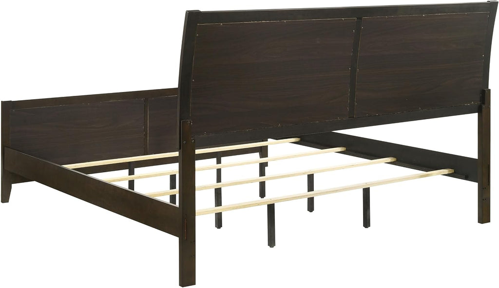 Coaster Home Furnishings Wilkes Transitional 4-Piece Bedroom Set Fabric Upholstered Eastern King Size Panel Bed Frame 51-inch Headboard Dark Cocoa 224421KE-S4