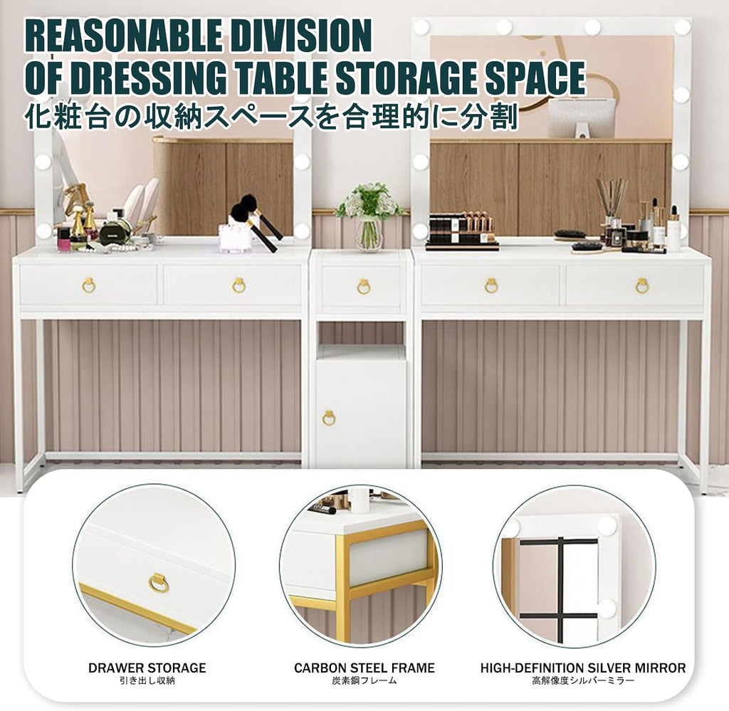Makeup Desk，Modern Makeup Vanity Table，Set Cosmetics Dresser，Vanity Table with Mirror，Suitable for Bedrooms and Dressing Rooms.(Black Gold,100cm/39.4in)