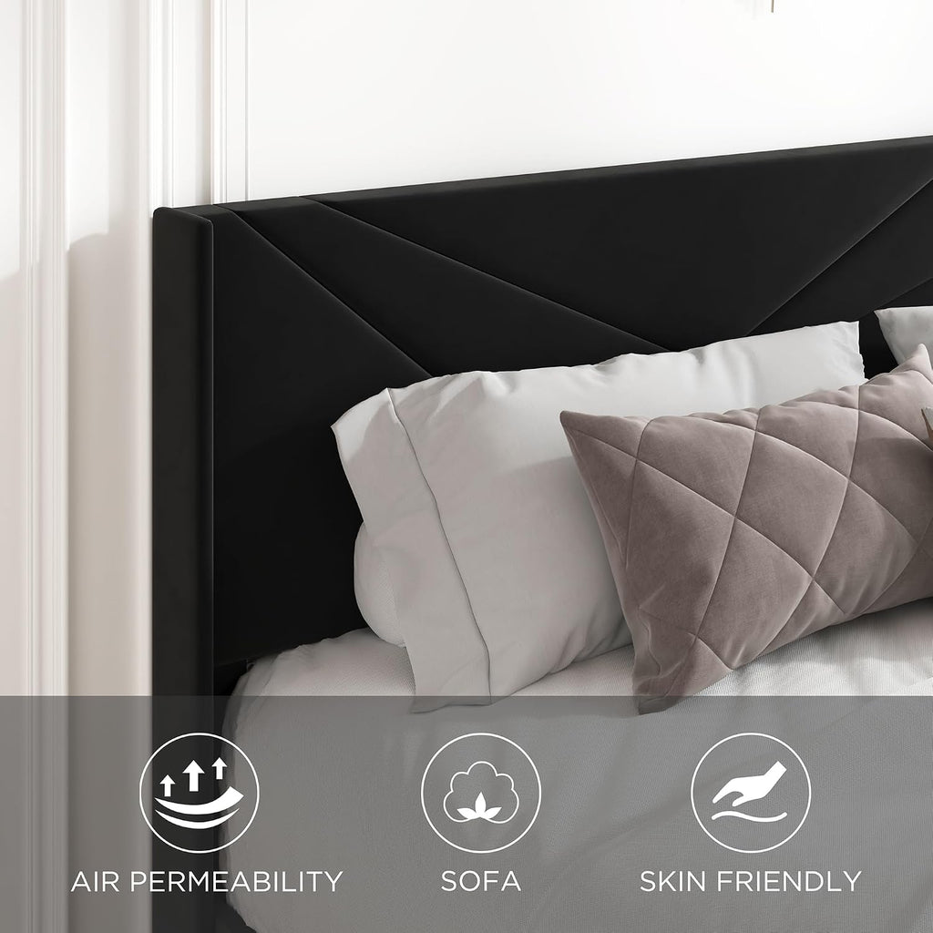 Twin Size Bed Frames with Upholstered Wingback Headboard, Easy Assemnly Platform Bed and Heavy Duty Wooden Slats Support, Noise-Free, No Box Spring Needed (Black, Twin)