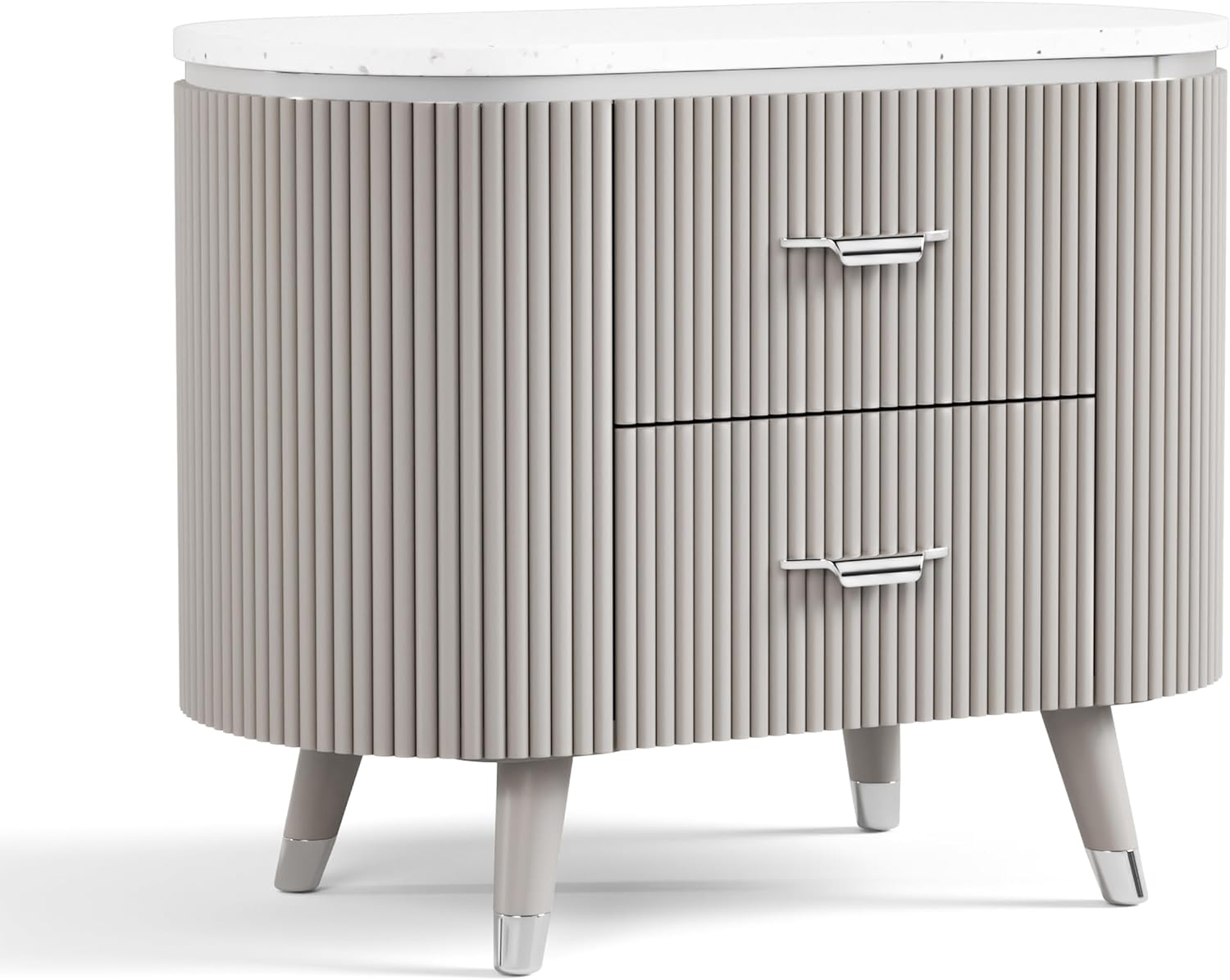 Furniture of America Vito Modern Solid Wood 2-Piece Bedroom Set with Upholstered Bed, Cultered Stone Top, Felt-Lined Top Drawer, Metal Side Glide on Nightstand, Box Spring Required, King, Light Gray