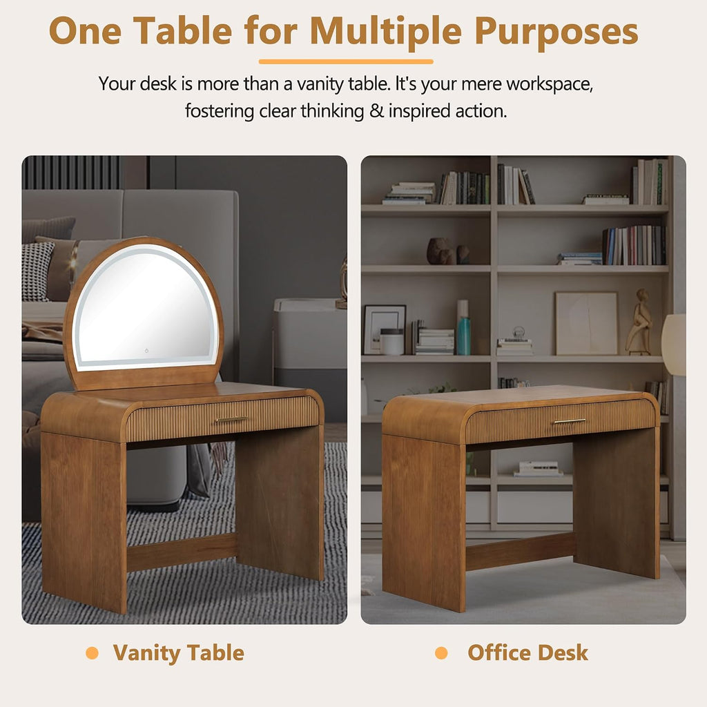 JIJIWANG 39' Makeup Vanity Table with Mirror Touch Screen Lighted Mirror, Dressing Table with Drawer for Bedroom (Espresso, 39' L x 20.1' W x 52.7' H)