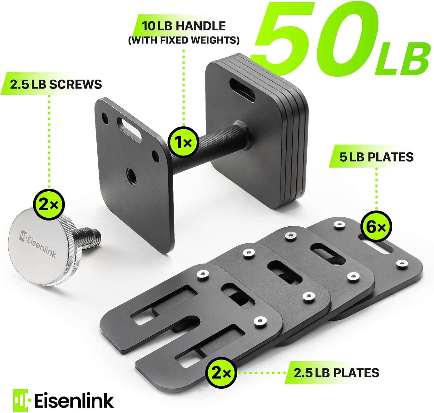 Eisenlink Adjustable Dumbbell Set, 10-50/80lb, 5lb Increments, Quick-Lock Square Weight Dumbbells for Home Gym Fitness (50/80lb×2)