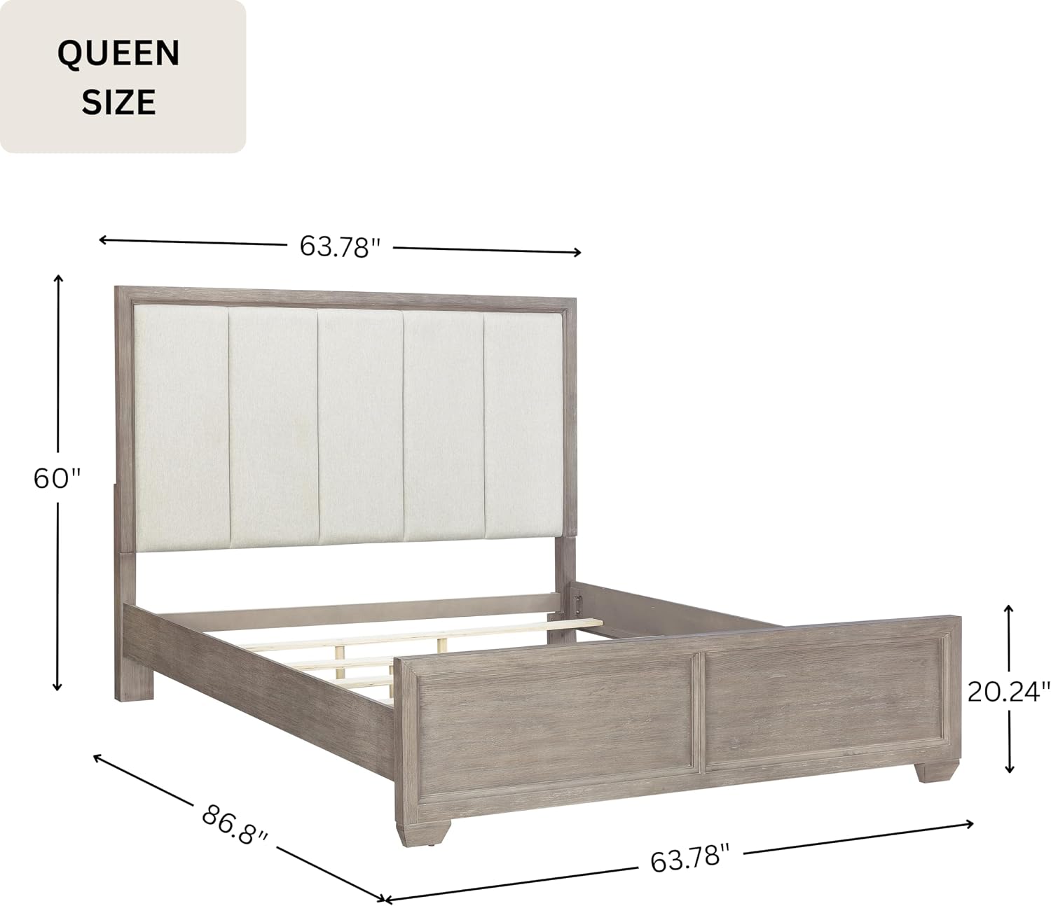 Roundhill Furniture Ennesley Gray Wood Upholstered Panel Bed, Queen Size