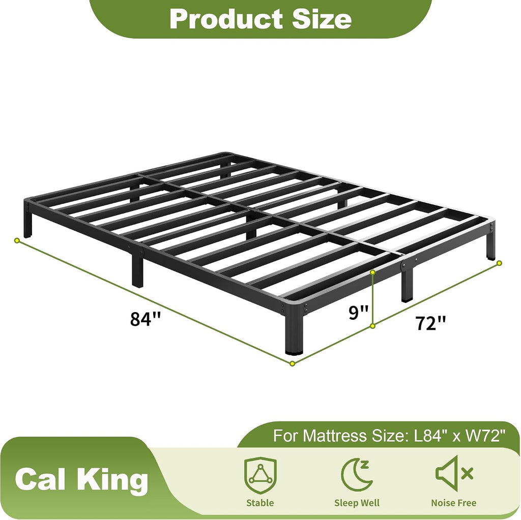 Yicensen 9 Inch California King Bed Frames with Rounded Corner Legs, Heavy Duty Cal King Metal Platform Bed Frame No Box Spring Needed, Easy Assembly, Noise Free, Black