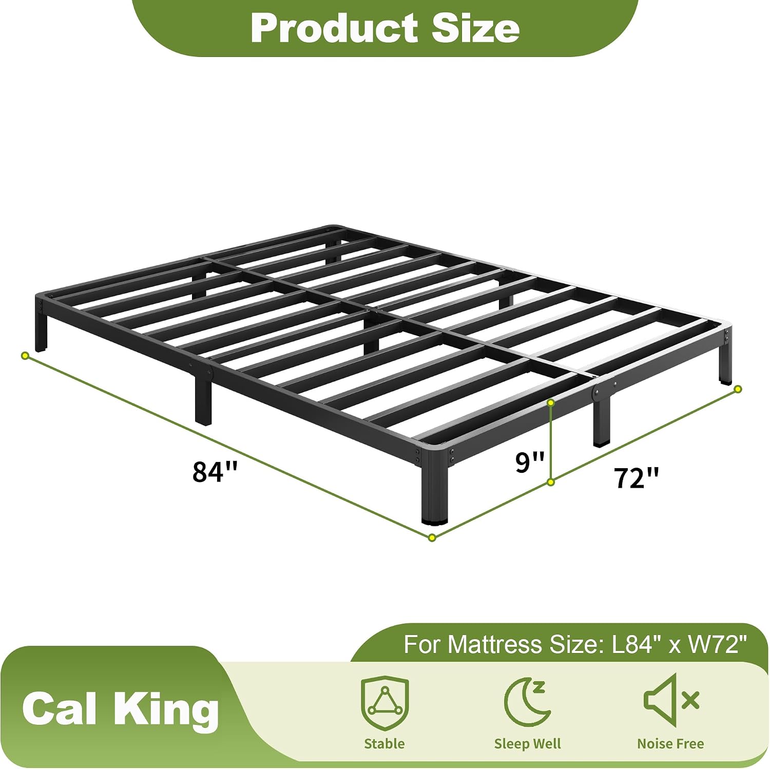 Yicensen 9 Inch California King Bed Frames with Rounded Corner Legs, Heavy Duty Cal King Metal Platform Bed Frame No Box Spring Needed, Easy Assembly, Noise Free, Black