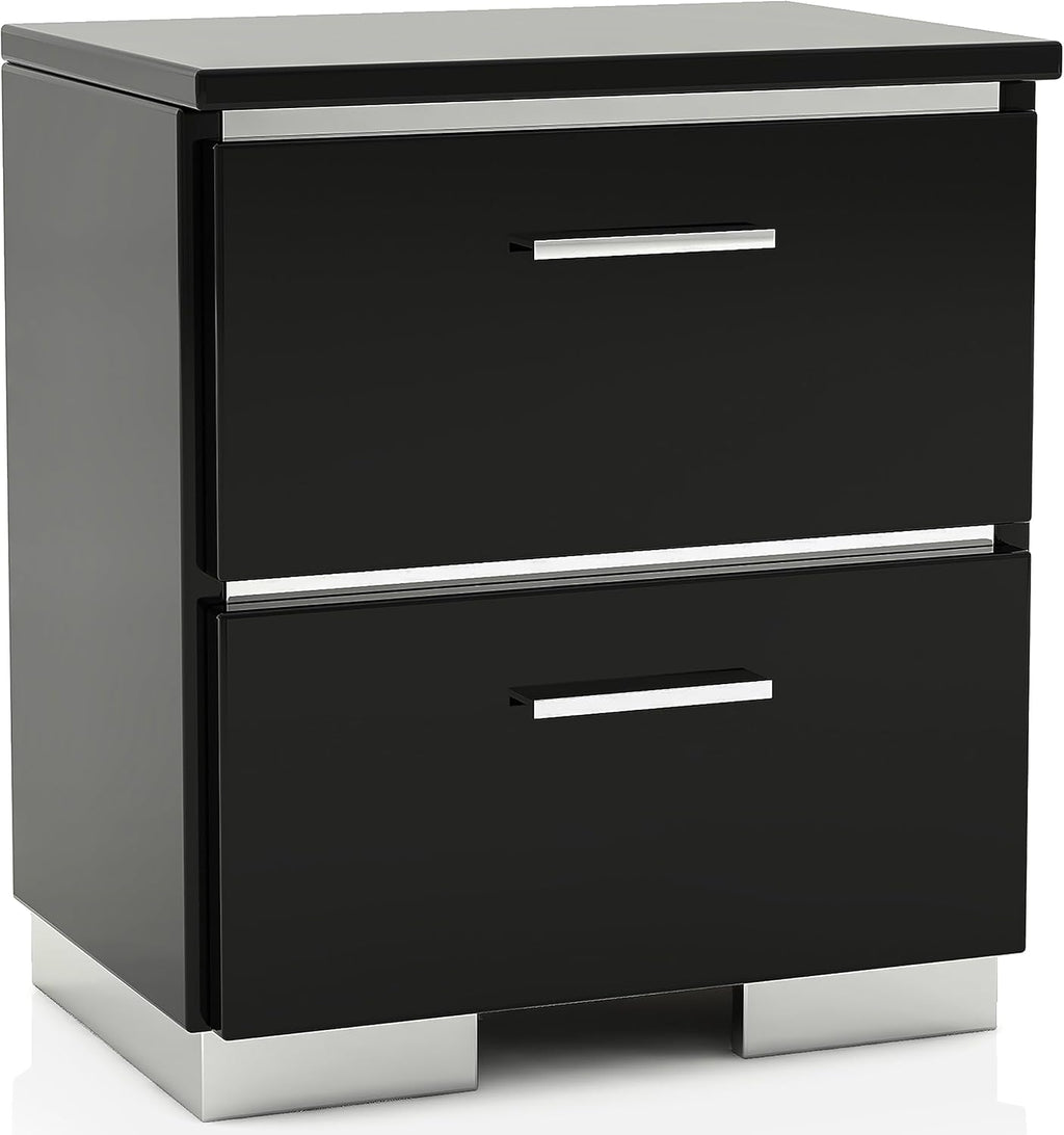 Furniture of America Alexandria Glam Wood 6-Piece Bedroom Set with Embedded LED Light, USB Charger, Felt-Lined Top Drawers, No Box Spring Required for Bedroom, Guest Room Bed, King, Black, Chrome