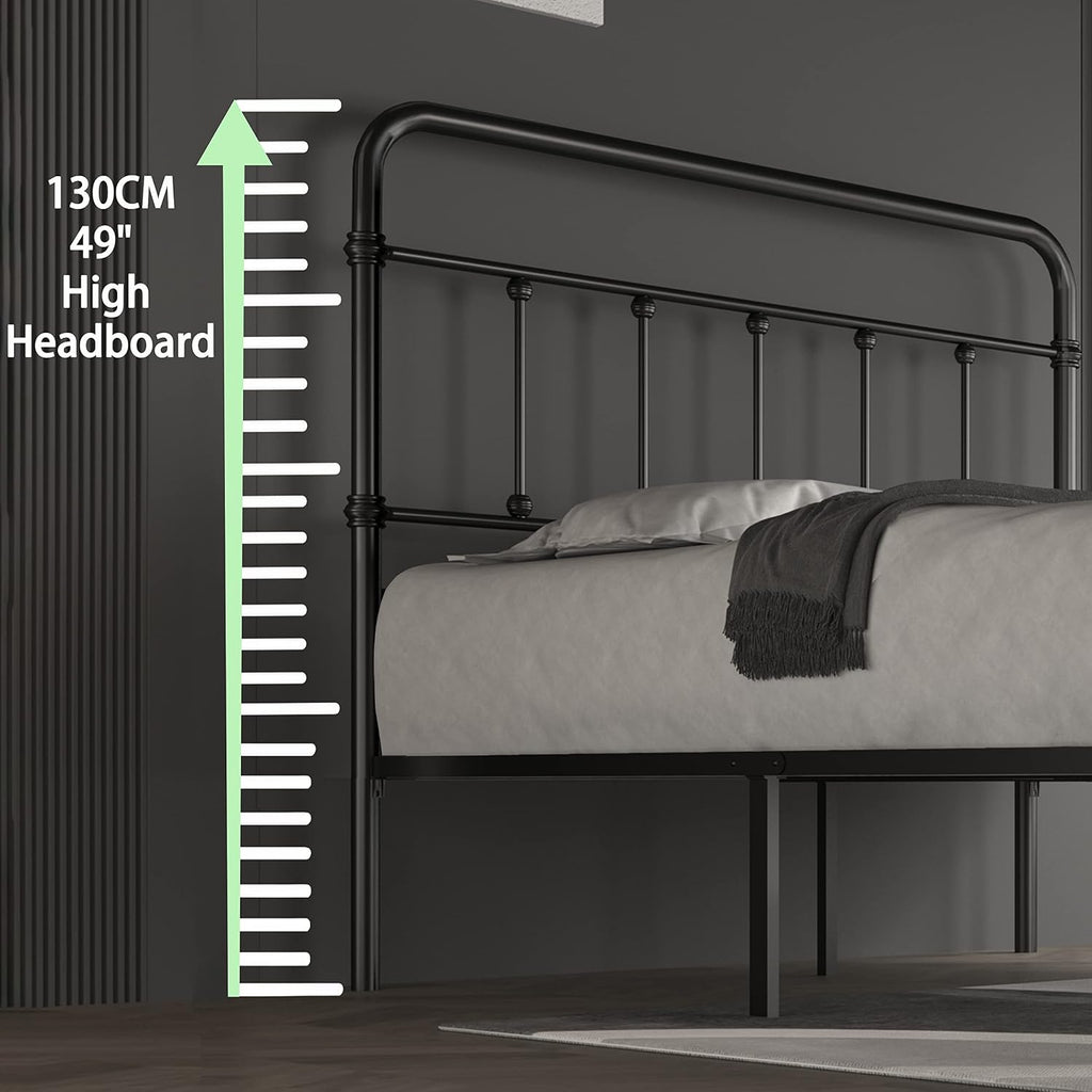 Queen-Bed-Frame-Metal Platform Bed Frame with 49' High-Headboard - Solid Quite Easy Set Up Mattress Foundation No Box Spring Needed
