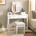 GOFLAME Vanity Table Set with Rotatable Lighted Mirror, 3-in-1 LED Lights, 4 Drawers, Dressing Table with Cushioned Stool for Bedroom (White)