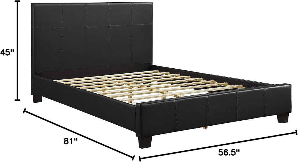 Lexicon Full Size Bed Frame with Headboard, Platform Bed Frame, Modern Faux Leather Upholstered Bed Frame, No Box Spring Required, Easy Assembly, Full, Black