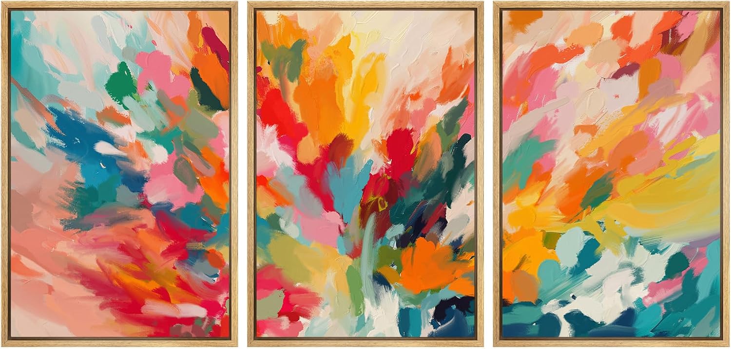 SIGNWIN Framed Canvas Print Wall Art Set Vibrant Energy Abstract with Colorful Bold Brushstrokes Illustrations Modern Art Decorative Rustic Zen for Living Room, Bedroom, Office - 16'x24'x3 Natural