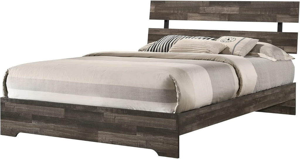 3pc King Size Platform Bedroom Set Rustic Brown Finish Bed Nightstand Solid Wood Furniture