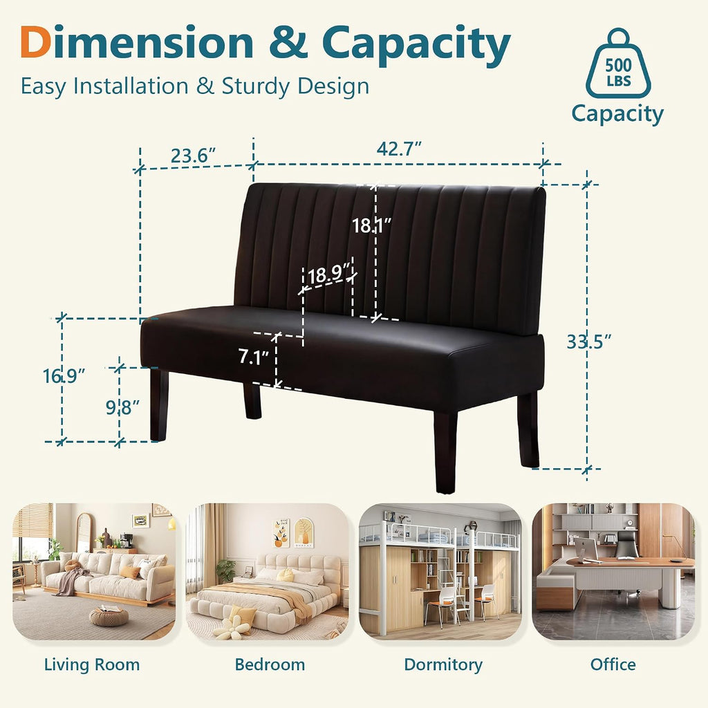 STHOUYN Mordern Armless Oversized Leather Accent Chair for Living Room, Decorative Slipper Chair for Bedroom, Corner Side Chair, Black Faux Leather (1, Black (Loveseat))