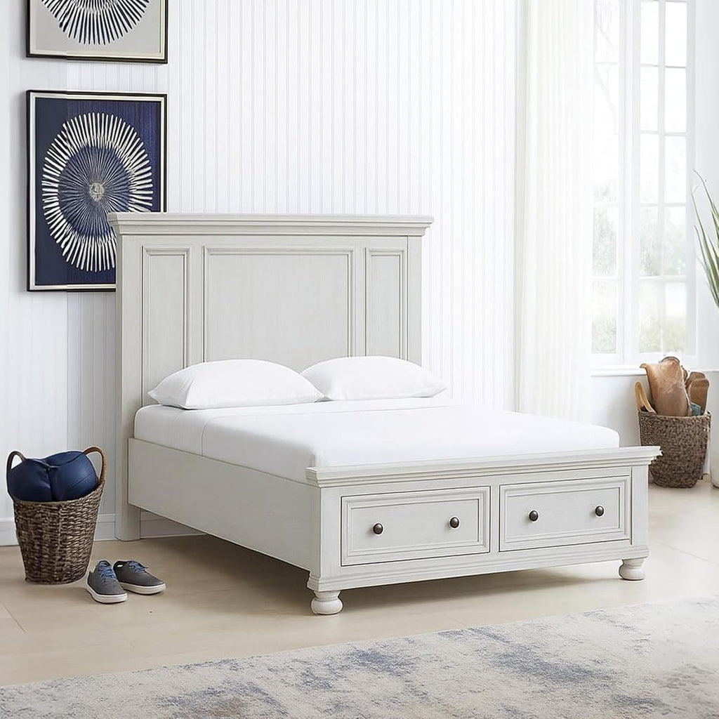 Signature Design by Ashley Robbinsdale Casual 2-Drawer Queen Platform Storage Bed, Foundation or Box Spring Not Needed, White