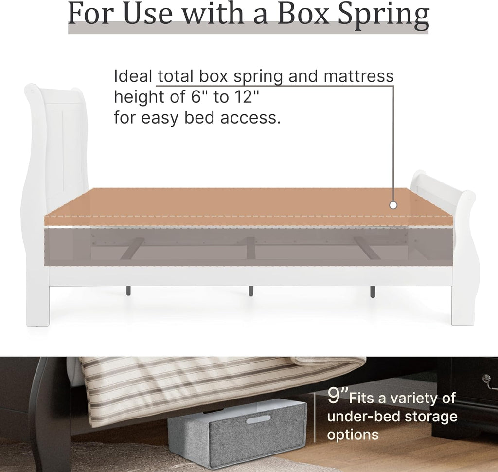 Furniture of America Louis Philippe Traditional Solid Wood 3 Piece Bedroom Set, Queen Bed Frame and Nightstands Set of 2, Sleigh Design Bedframe with Headboard and Footboard, Box Spring Needed, White
