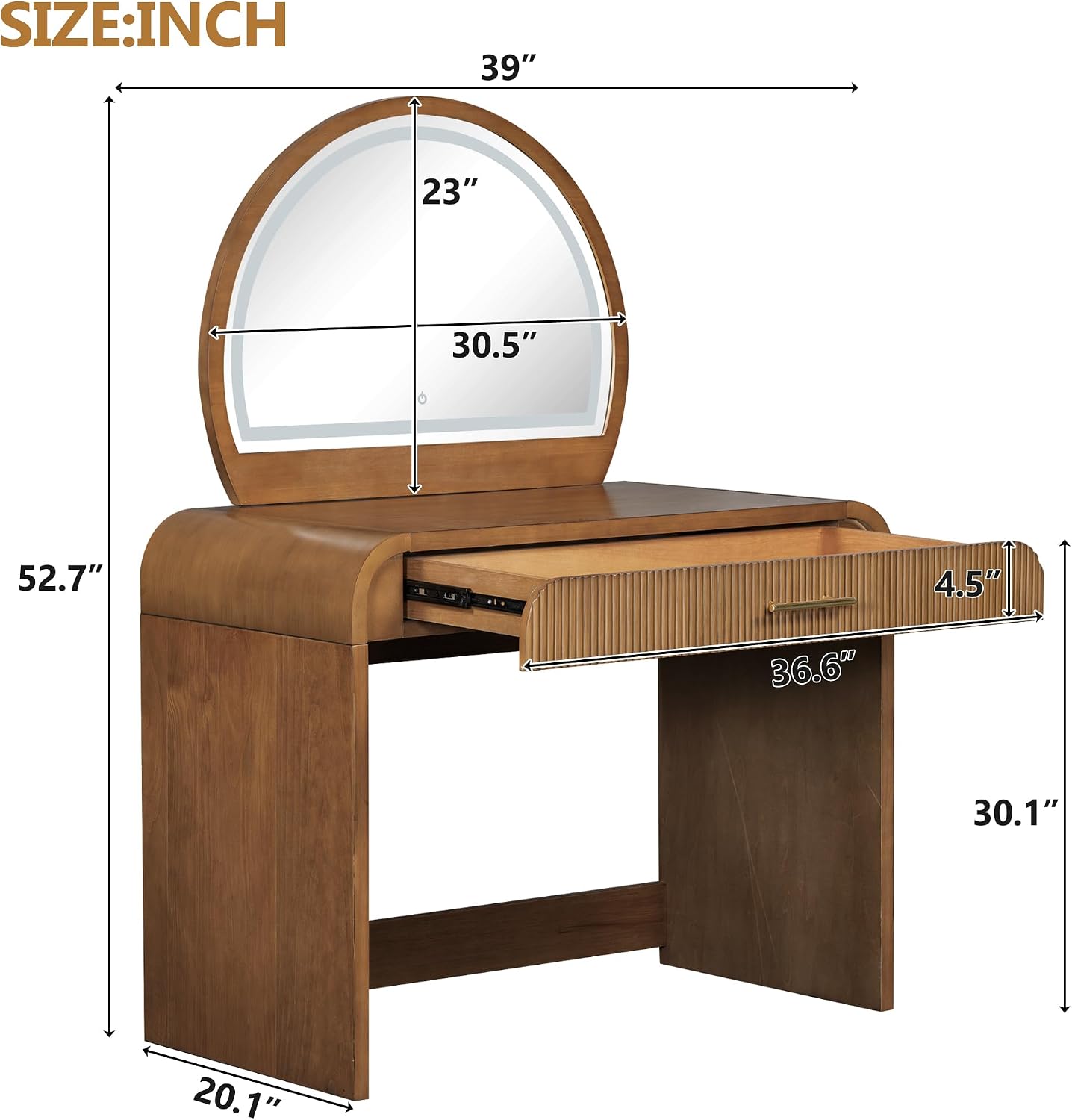 JIJIWANG 39' Makeup Vanity Table with Mirror Touch Screen Lighted Mirror, Dressing Table with Drawer for Bedroom (Espresso, 39' L x 20.1' W x 52.7' H)