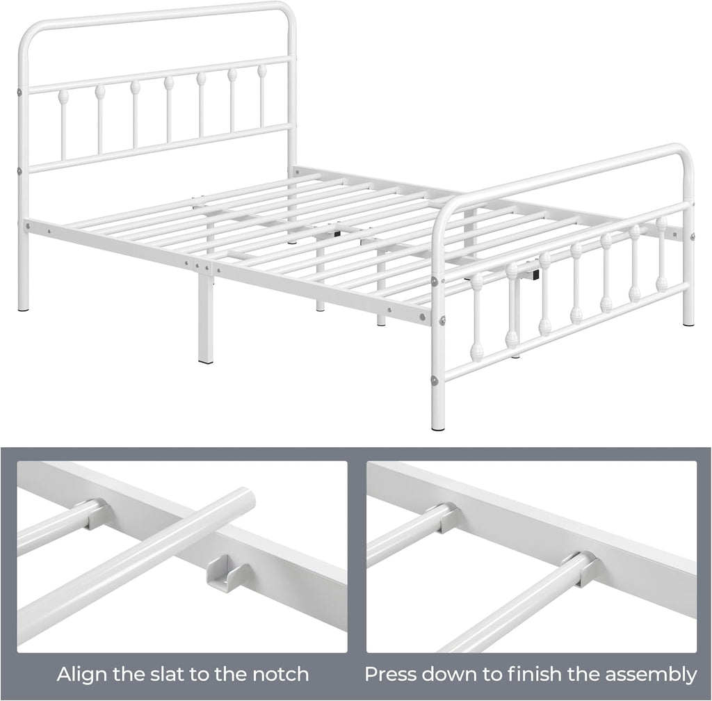 Yaheetech Classic Metal Platform Bed Frame Mattress Foundation with Victorian Style Iron-Art Headboard/Footboard/Under Bed Storage/No Box Spring Needed/Full Size White