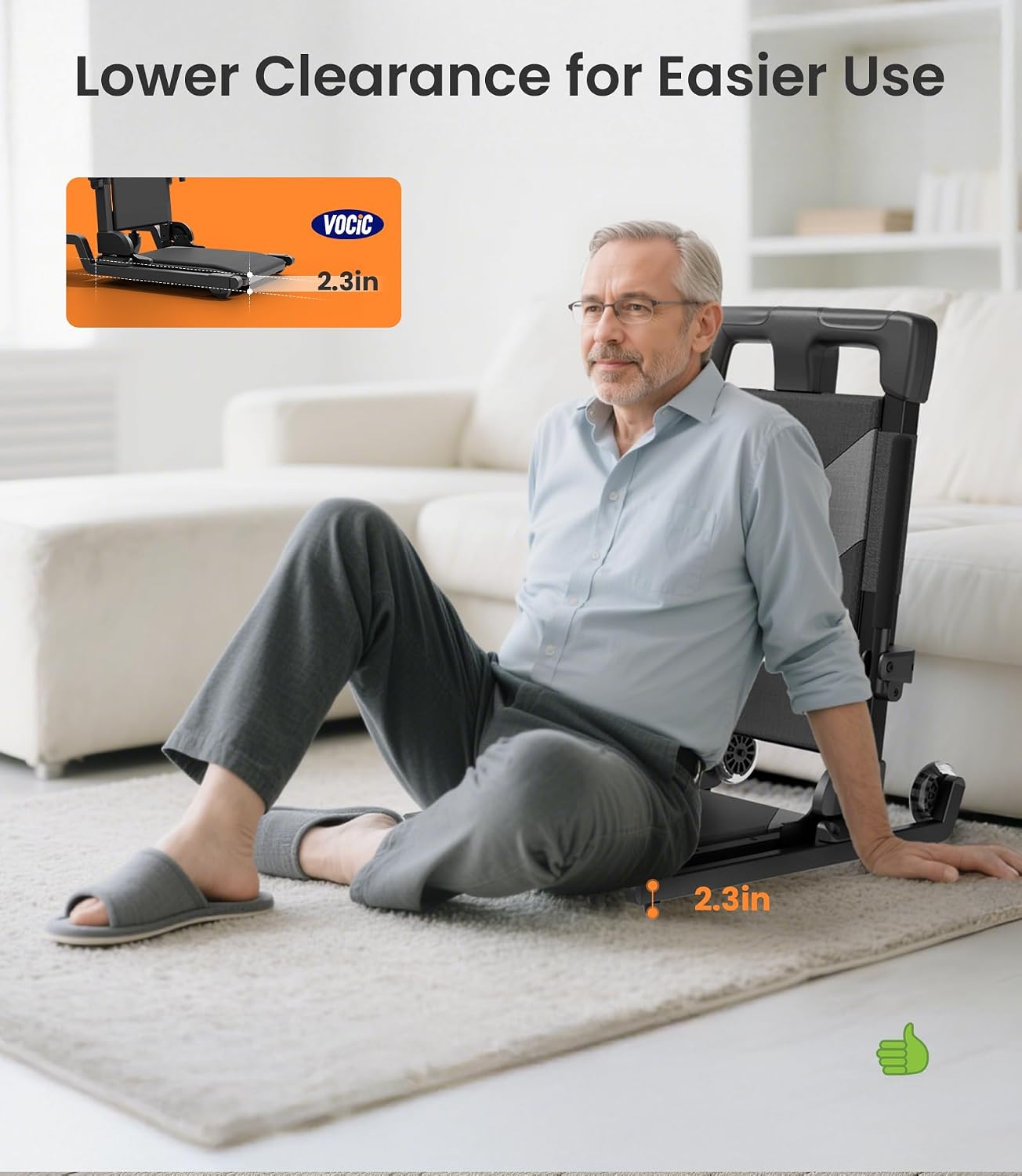 VOCIC Electric Chair Lift with Large Wheels, Ultra-Compact Chair Lift with T-Stabilized Base, Easy Mobility Design for Women & Seniors, Helps Stand from Floor, Supports 350 LBS, AX25